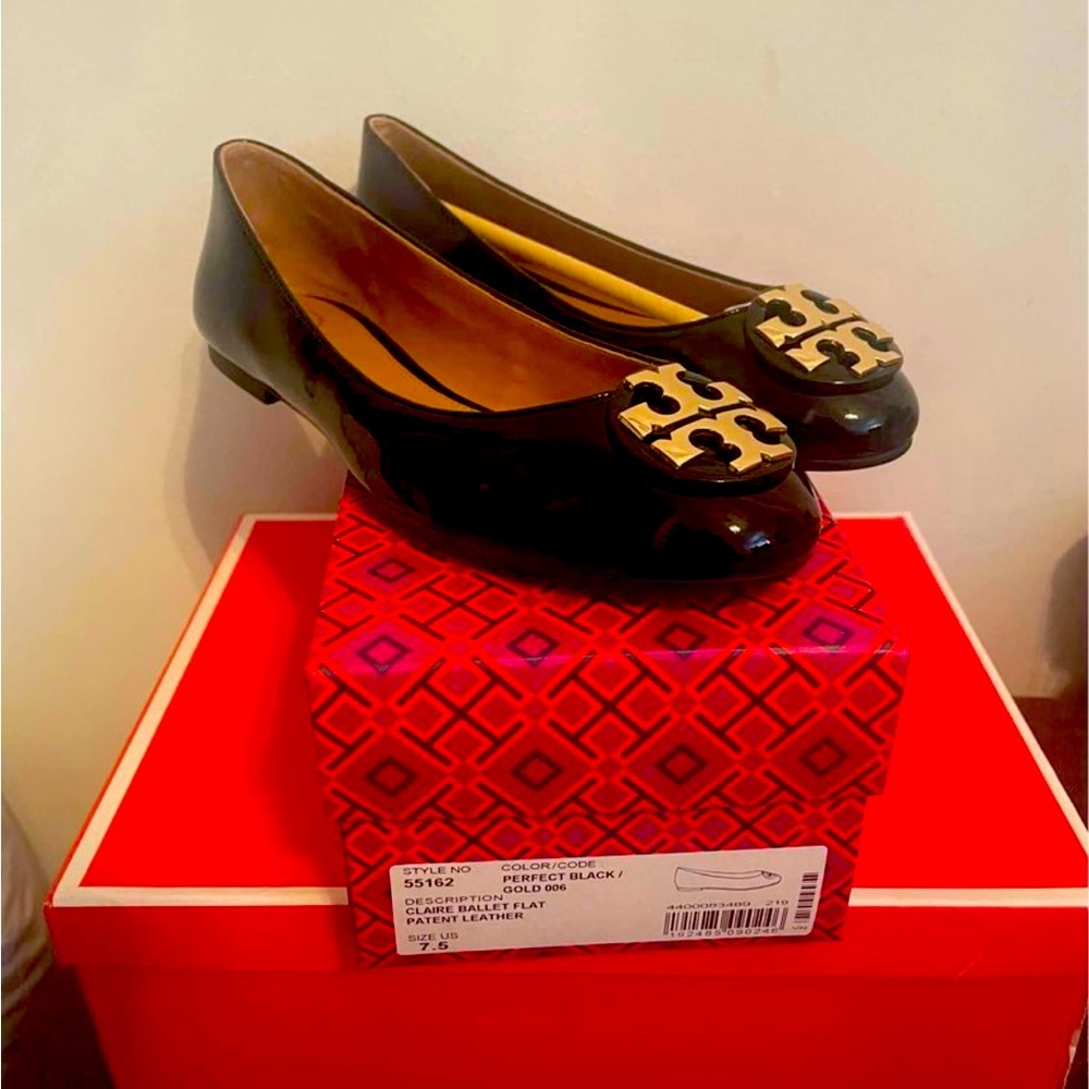 Tory Burch patent leather black ballet flats